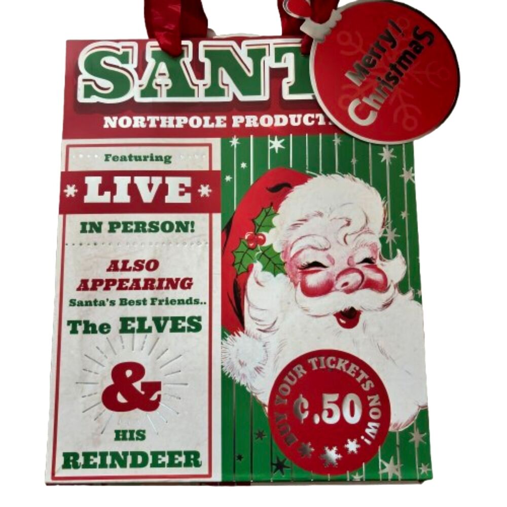 Set Of 3 Splendid Retro Vintage Inspired Santa/Prancer/Frosty 13x10.5" Gift Bags